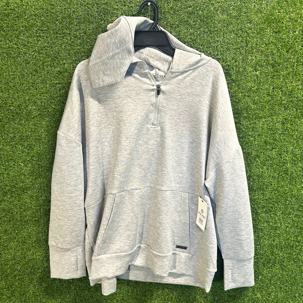 Nine West Active Women's 2X Plus Gray Pullover Hoodie Hooded Pockets Logo